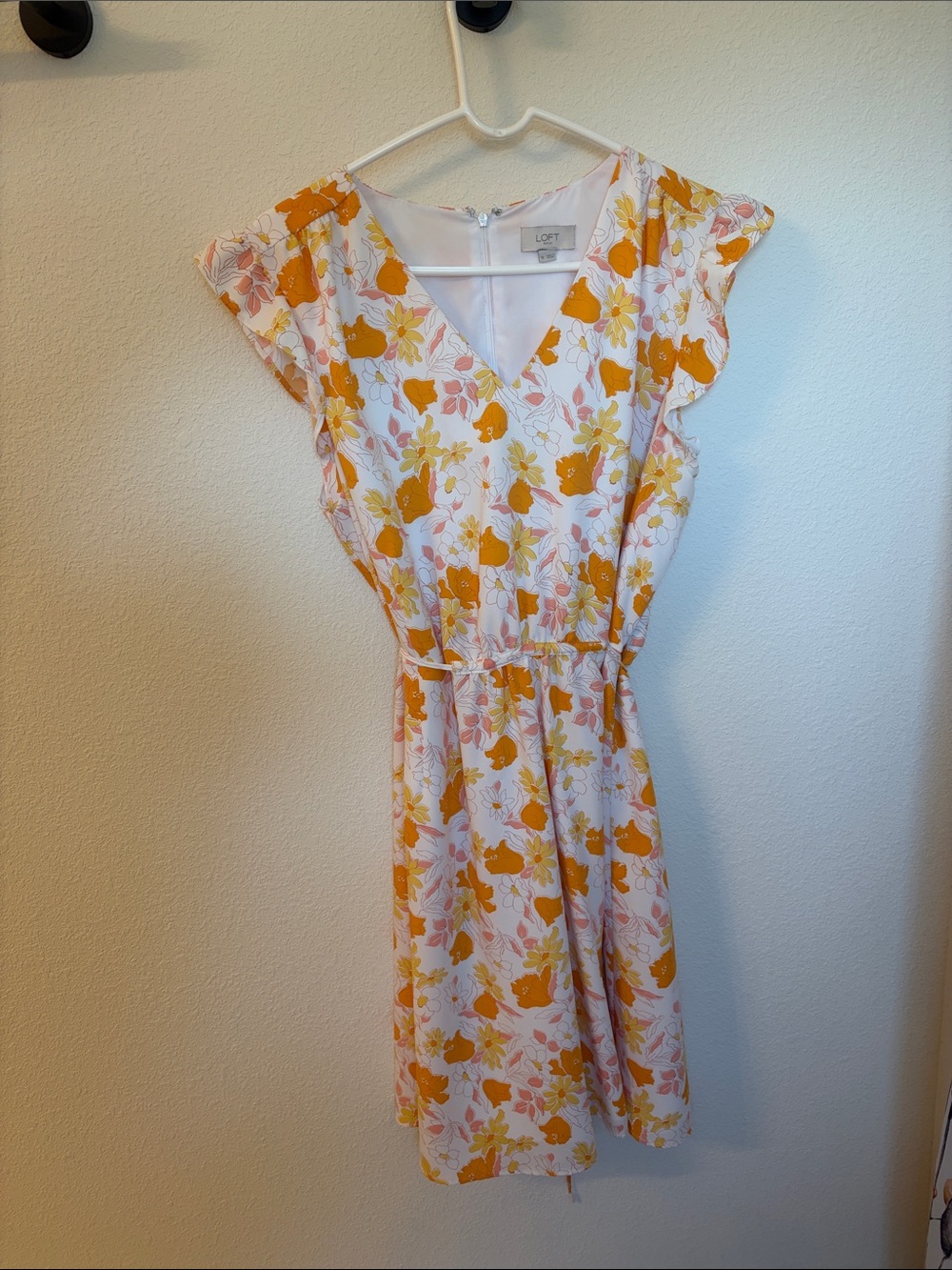 LOFT White Dress with Yellow & Pink Floral Print